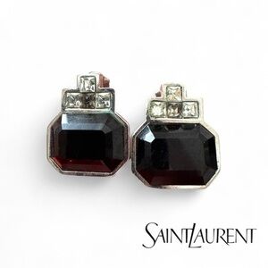 Yves Saint Laurent Vintage Designer Black Glass Rhinestone Clip-On Earrings